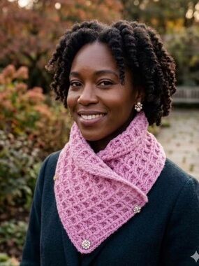 Cozy Pink Crochet Neckwarmer with Blingy Buttons NWOT